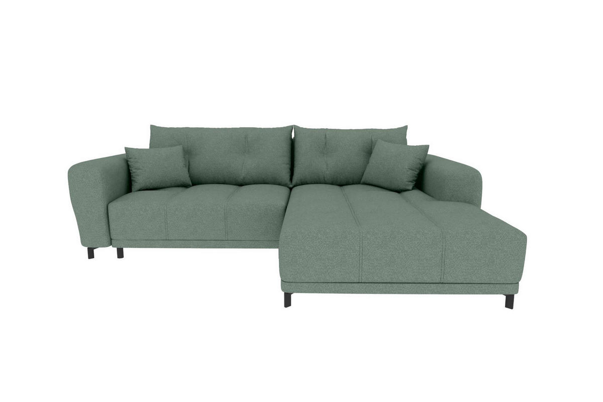 ECKSOFA Massimo Strukturstoff Salbeigrün inkl. Schlaffunktion Rechts - Salbeigrün/Schwarz, Textil/Metall (246/177cm) - 99rooms