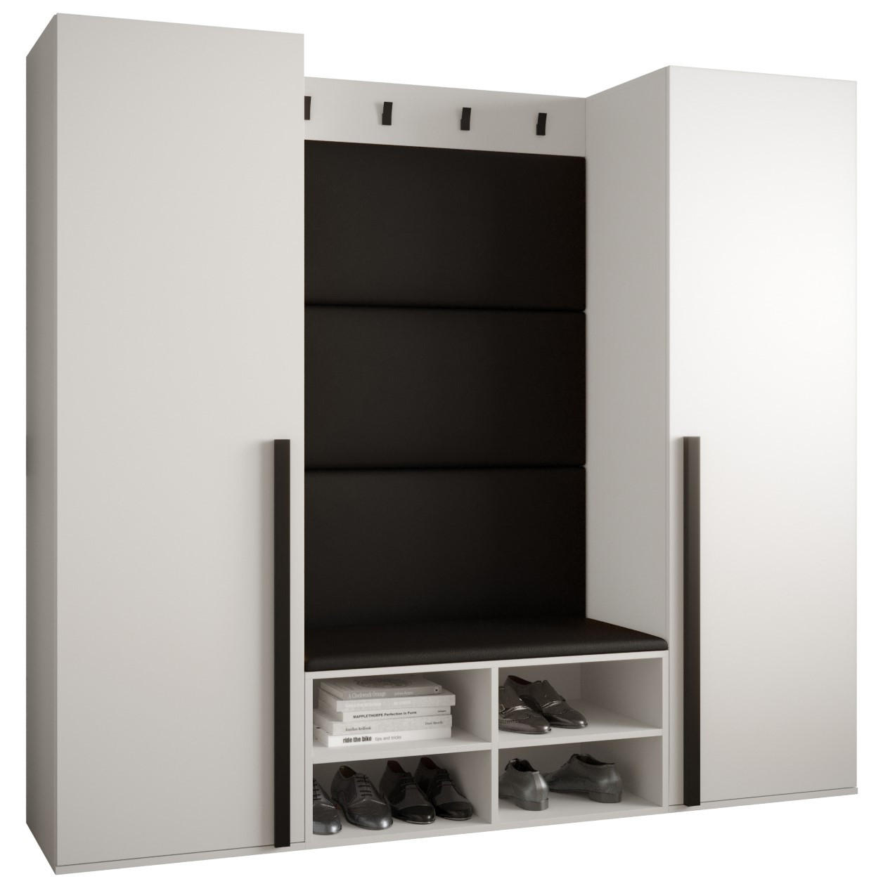 Möbel Kryspol Garderoben-Set Weiß, Schwarz 184x184x42 cm