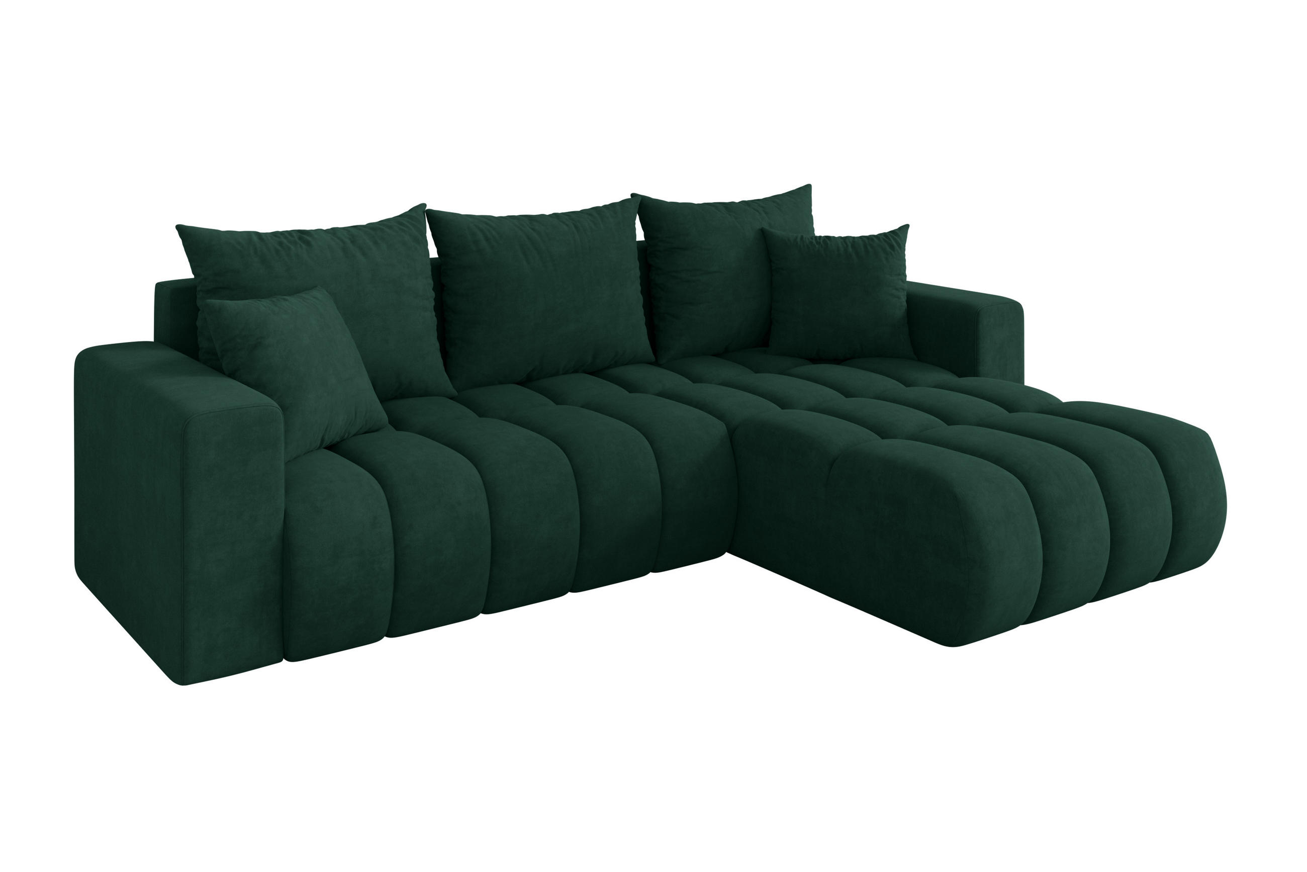 ALTDECOR ROHOVÁ SEDAČKA s funkcí spaní, otoman vpravo MILA-L-v1 277x195x86 zelená velur