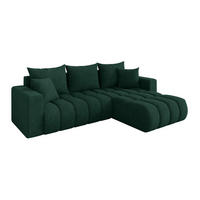 ROHOVÁ SEDAČKA s funkcí spaní, otoman vpravo MILA-L-v1 277x195x86 zelená velur - černá/zelená barva, kompozitní dřevo/textil (277/194cm) - ALTDECOR