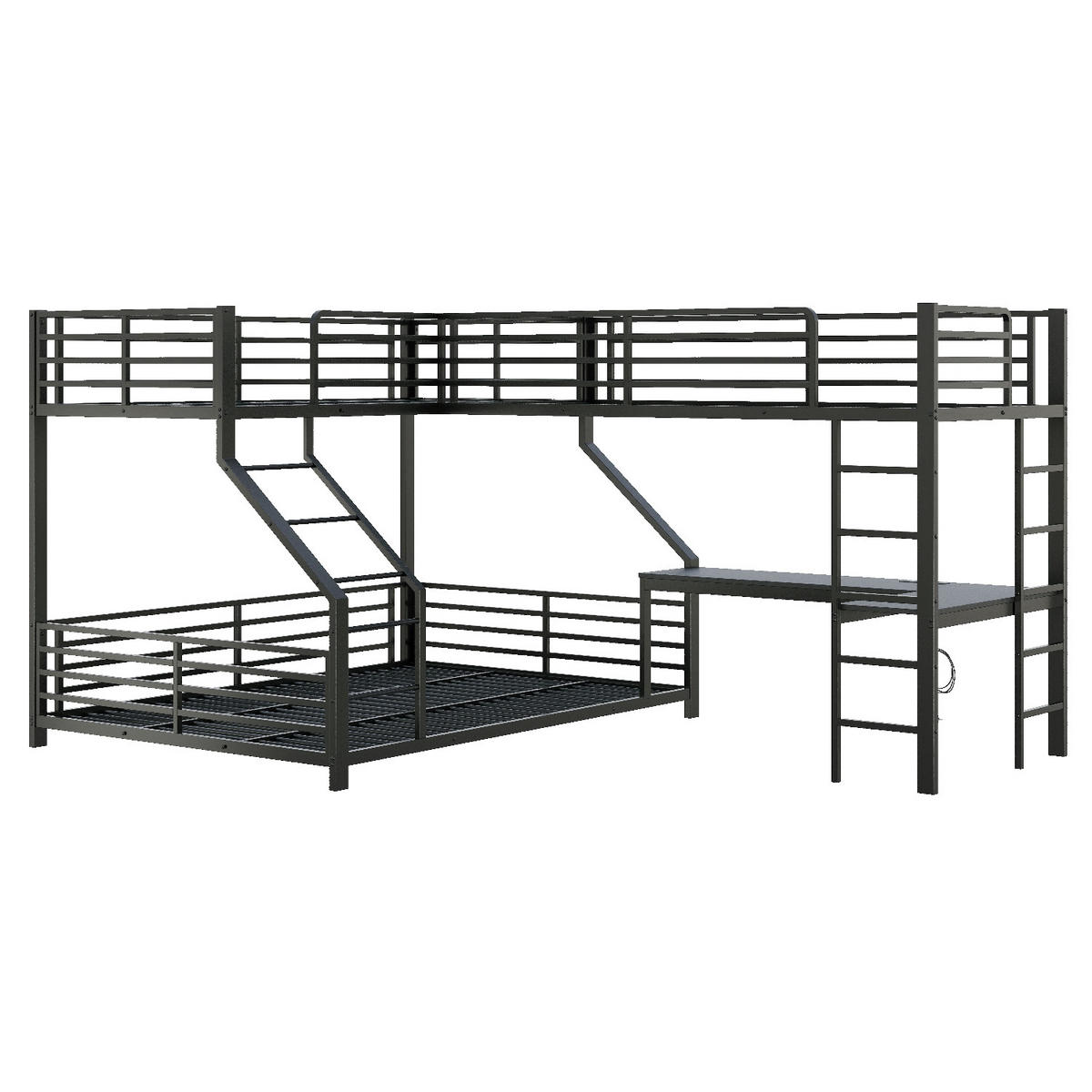 ETAGENBETT 90/200 cm Schwarz mit Schreibtisch, USB- und Type-C-Schnittstelle - Schwarz, Metall (90/200cm) - Oxeza