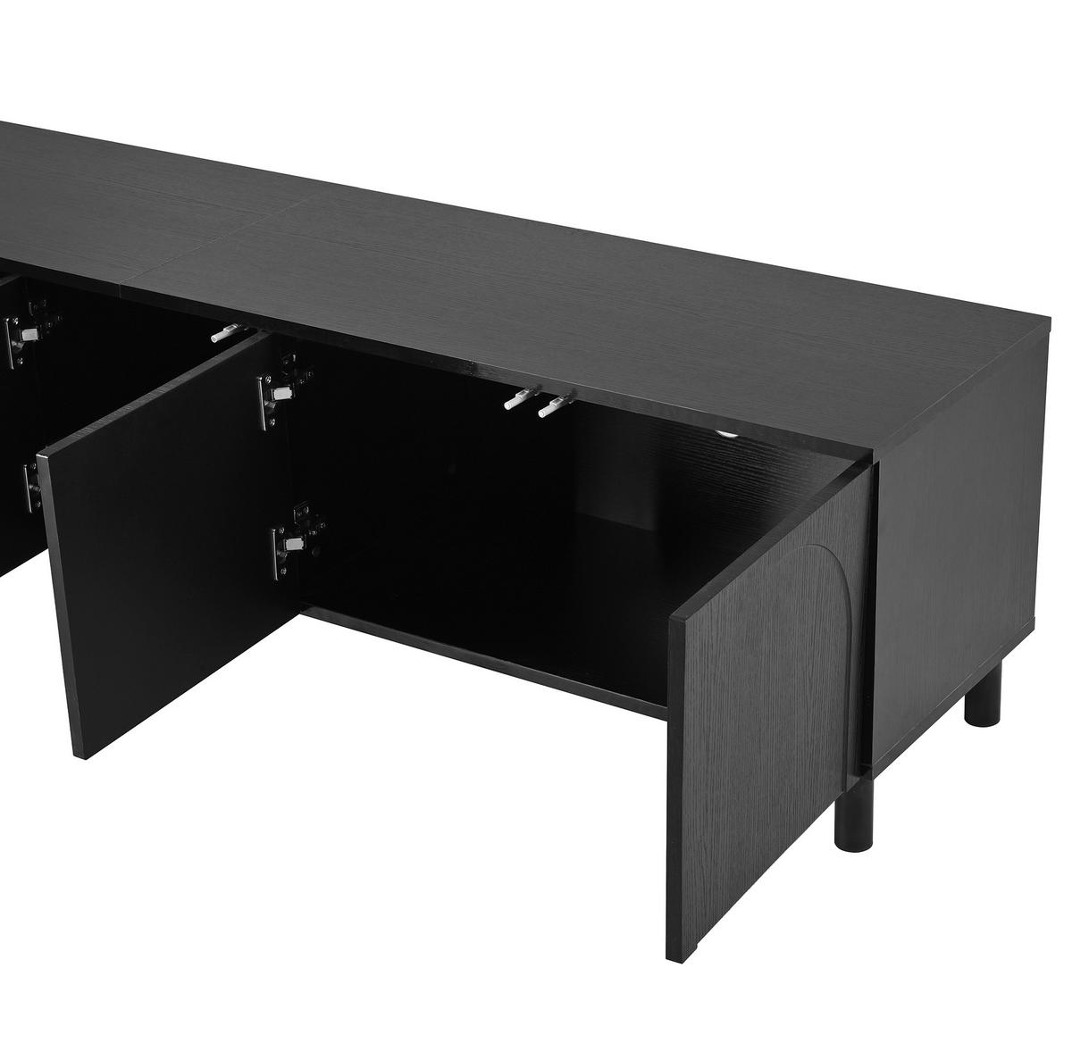 LOWBOARD 180/38/45 cm schwarz aus MDF mit 5 Türen - Schwarz, Holzwerkstoff (180/45/38cm) - OKWISH