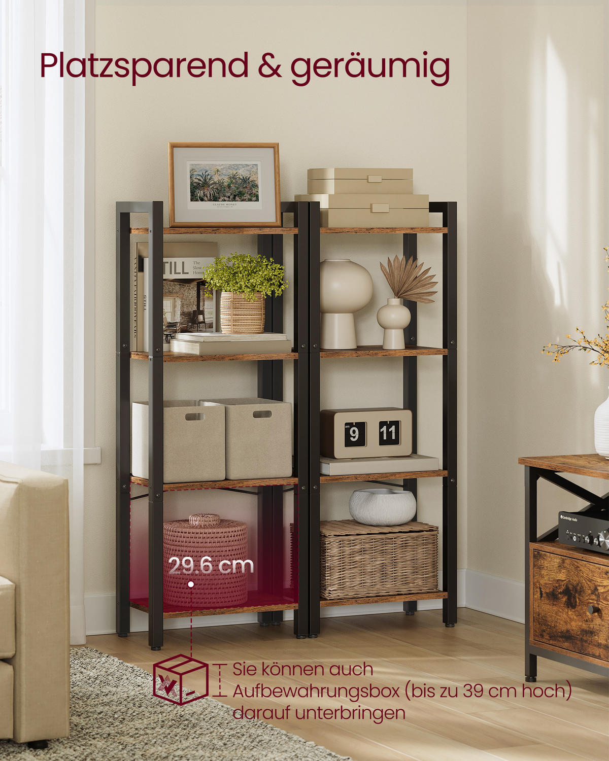 STANDREGAL Bas - Braun, Holzwerkstoff (24/107/40cm) - VASAGLE