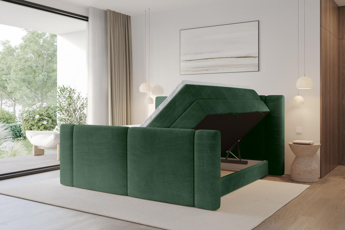 BOXSPRINGBETT mit Matratze H3/H4 - EVON KING Zanozek - 160x200 cm Grün - Grün, Holzwerkstoff (160/200cm) - ALTDECOR