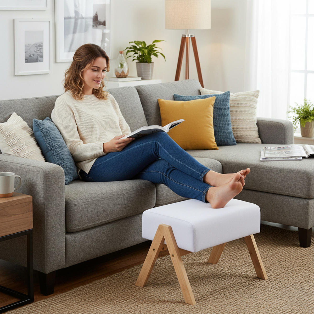 FUSSHOCKER - Multicolor, Holz/Textil (40/30/28cm) - Relaxdays