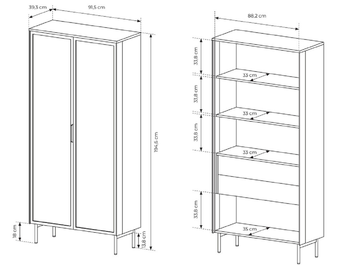 VITRINENSCHRANK 92 cm mit LED Senzia, 2 Türen, Schubladen, Kaschmir - Kaschmir, Holz (92/195/39cm) - Emporius