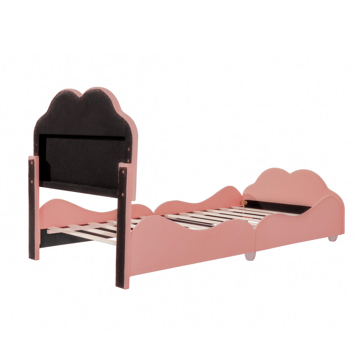 POLSTERBETT 90/200 cm rosa hohes Geländer-Kinderbett mit Wolkenkopf- und Fußteil - Pink, Textil (90/200cm) - OKWISH