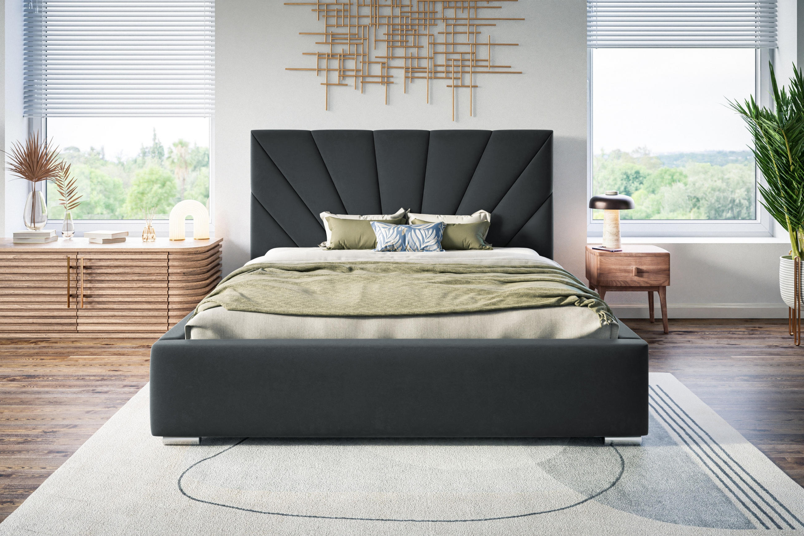 POLSTERBETT Denver, 120x200 cm, mit Bettkasten und Lattenrost aus Holz, Velourstoff, Farbe: Dunkelgrau - Dunkelgrau, Holz/Kunststoff (120/200cm) - Alpi-Möbel