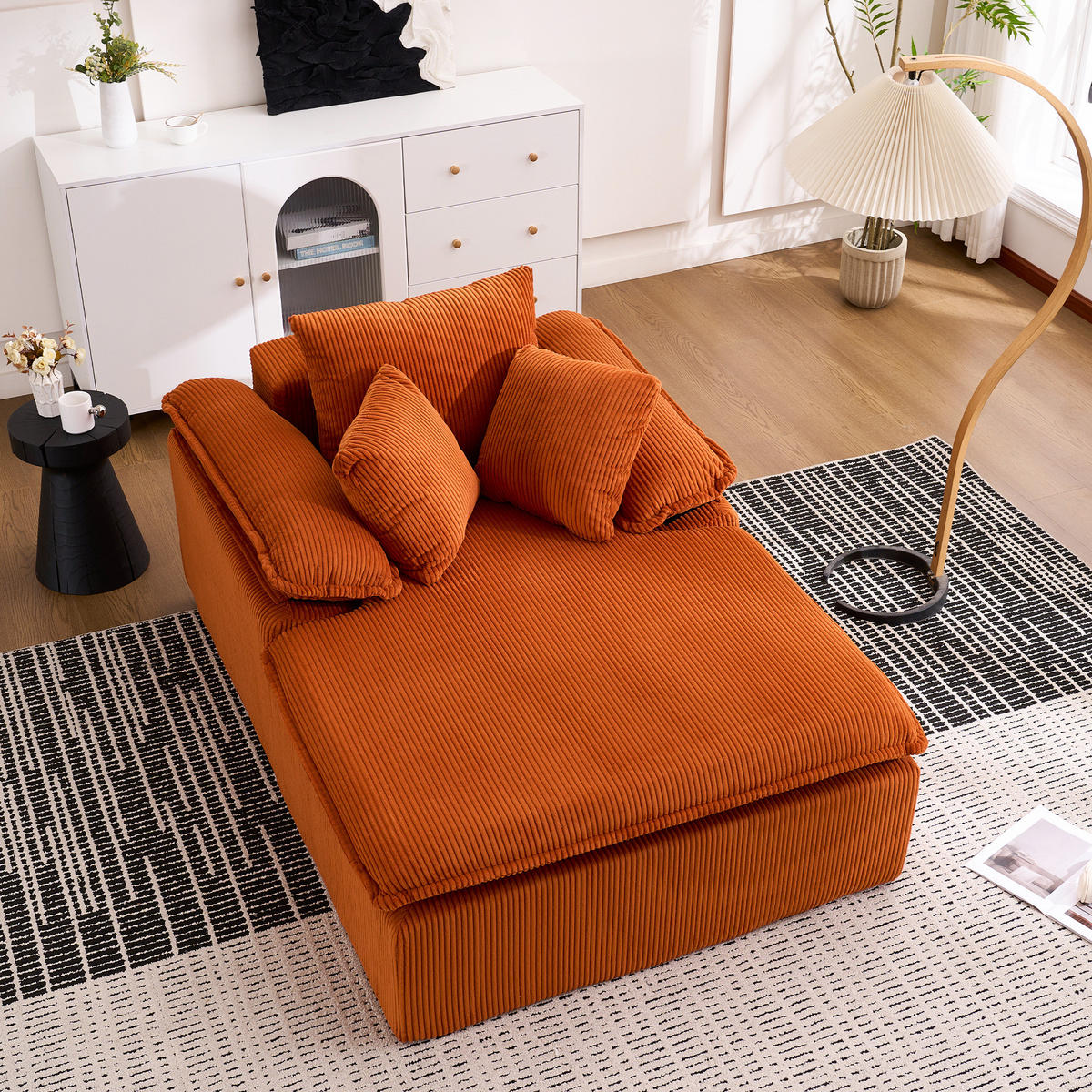 SOFA 177/122/92 cm aus Cord in Orange mit breiten Armlehnen - Orange, Textil (122/92/177cm) - BEAOK