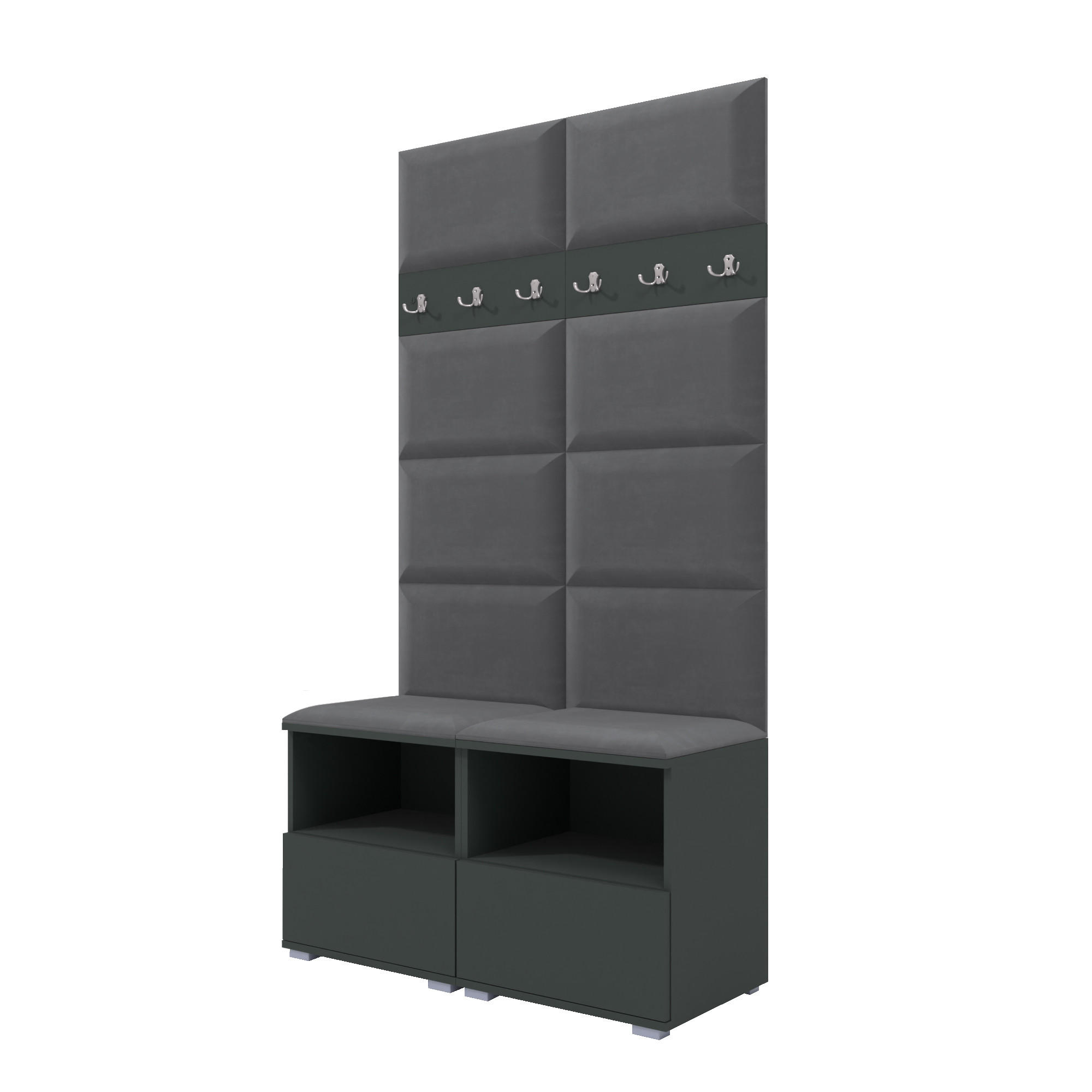 GARDEROBEN-SET Nela III mit gepolsterten Paneelen 100/187/40 - Dunkelgrau/Silberfarben, Holzwerkstoff/Kunststoff (100/187/40cm)