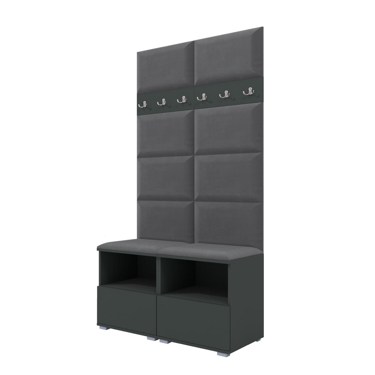 GARDEROBEN-SET Nela III mit gepolsterten Paneelen 100/187/40 - Dunkelgrau/Silberfarben, Holzwerkstoff/Kunststoff (100/187/40cm)