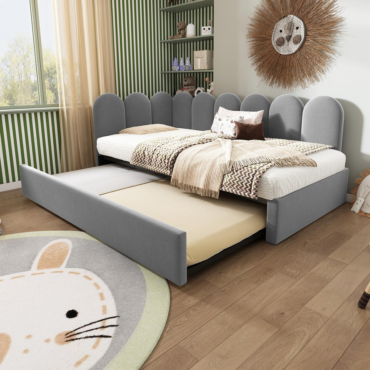 SCHLAFSOFA 90/200 cm & 90/190 cm in Grau Samt mit Ausziehbett - Grau, Holzwerkstoff/Textil (90/200cm) - WISHDOR