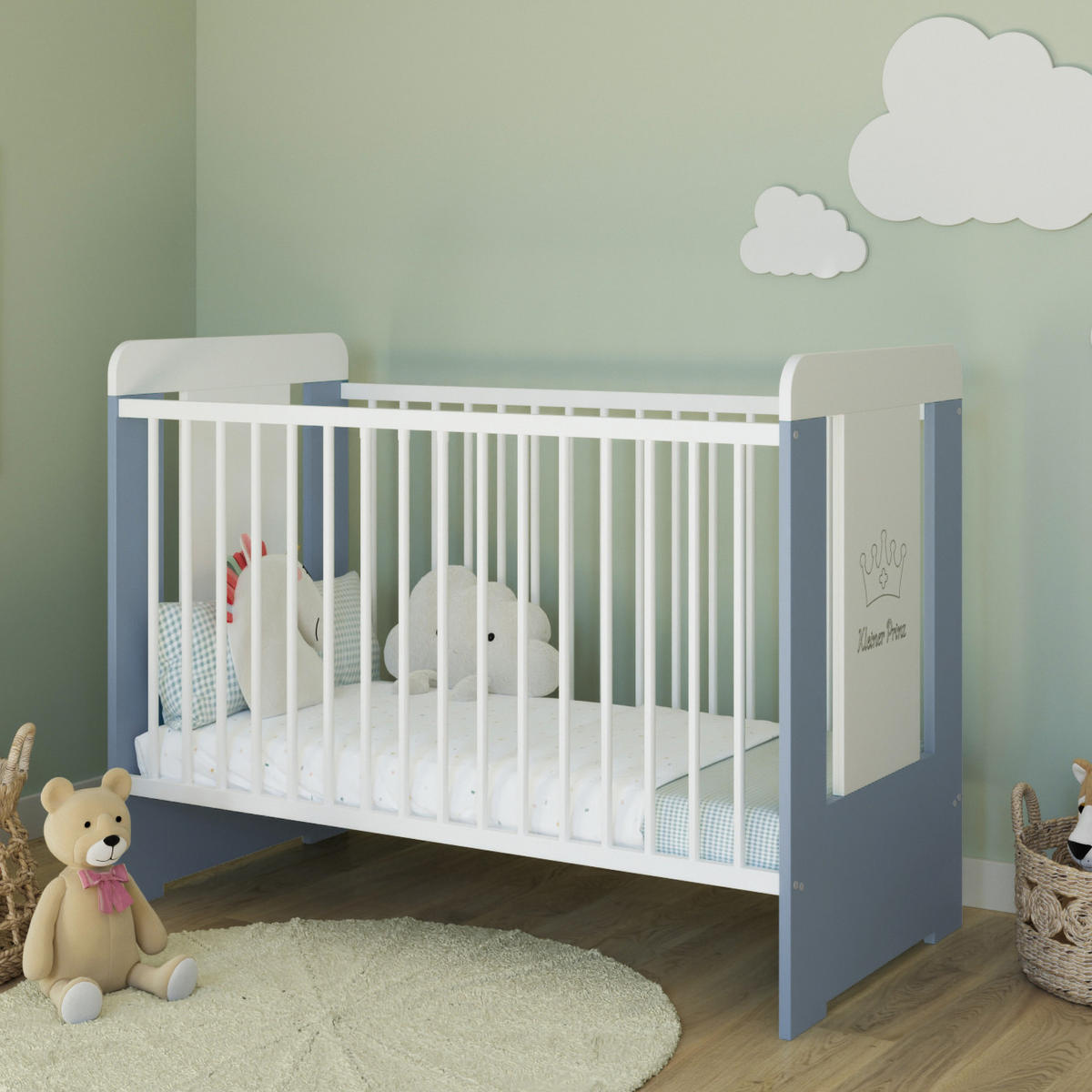 KINDERBETT Prince - Blau/Weiß, Holz (60/120cm) - Kids Collective