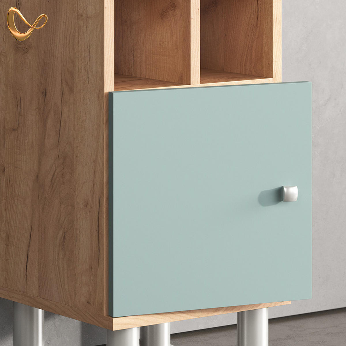 MIDISCHRANK Fucino Grün 30 x 130.6 cm kleine Tür - Honigeiche/Grün, Holzwerkstoff (30/130.6/30cm) - Livinity®