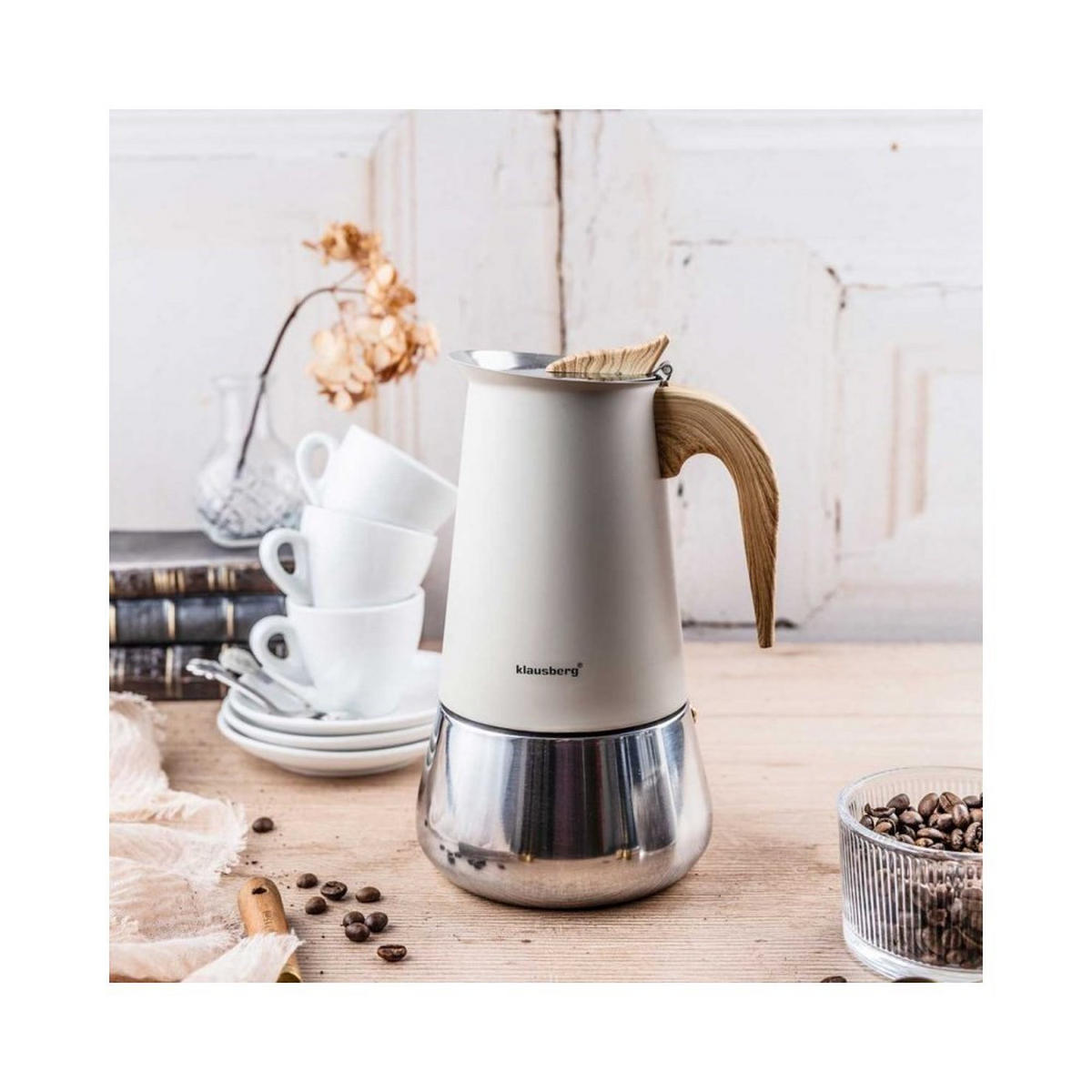 ESPRESSOKOCHER Creme 12.8/15.5/21.7 cm KB7996 - Creme, Metall (15.5/21.7/12.8cm) - Klausberg 