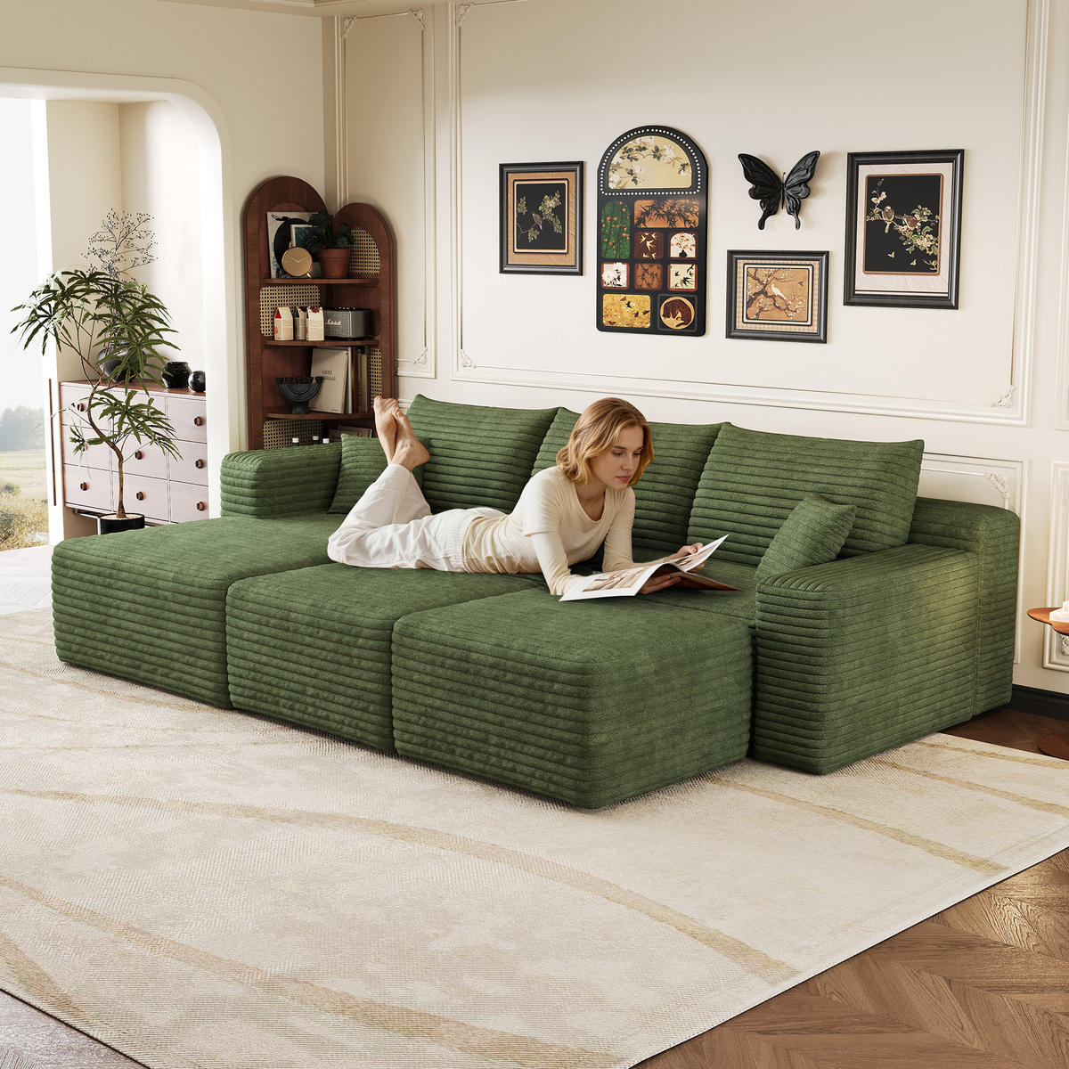 WOHNLANDSCHAFT Cord Grün ohne Montage - Grün, Textil (241/58/151cm) - WISHDOR