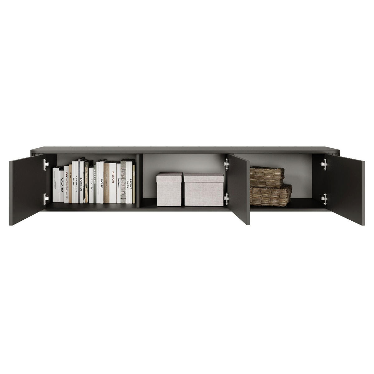 TV-HÄNGEBOARD Ovarlo Schwarz mit geriffelten Fronten 163/49/38 cm - Schwarz, Holzwerkstoff (163.2/31.2/38cm) - Selsey