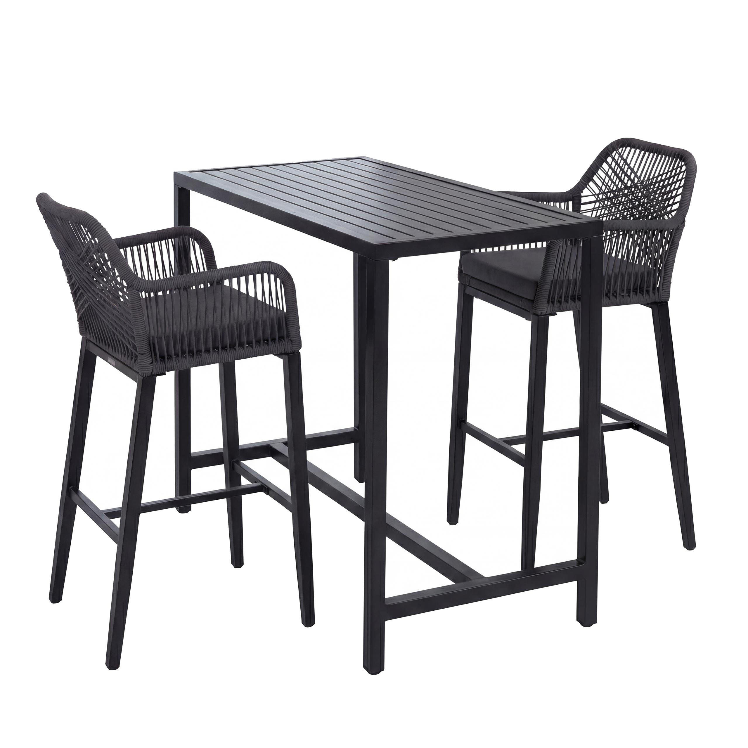 SET BARSKA MIZA + BARSKI STOLI kvadratni sivi 3-delni set - siva, kovina (65/130/105cm) - MCW