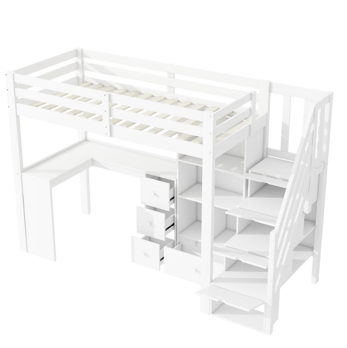 HOCHBETT 90/200 cm Weiß aus Kiefernholz und MDF mit Schreibtisch - Weiß, Holz (90/200cm) - OKMYHOME