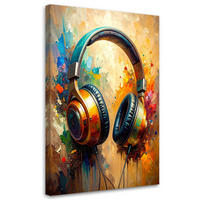 LEINWANDBILD DJ Kopfhörer Musik Abstrakt 60x90cm - Beige, Textil (60/90cm) - Feeby