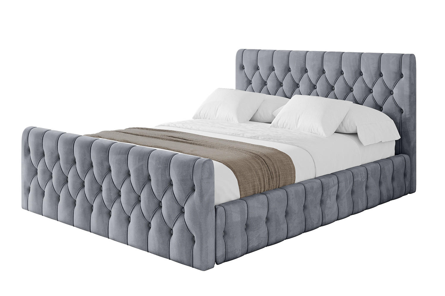 POLSTERBETT mit Bettkasten, Fußteil und Lattenrost, Boxbett mit Matratze H3/H4 - LARO-Z 200x200 Grau - Grau, Holzwerkstoff/Textil (200/200cm) - ALTDECOR