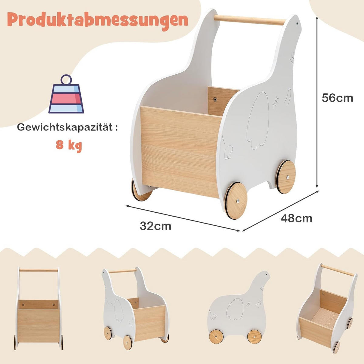 LAUFLERNWAGEN Weiß - Weiß, Holz (48/56/32cm) - COSTWAY