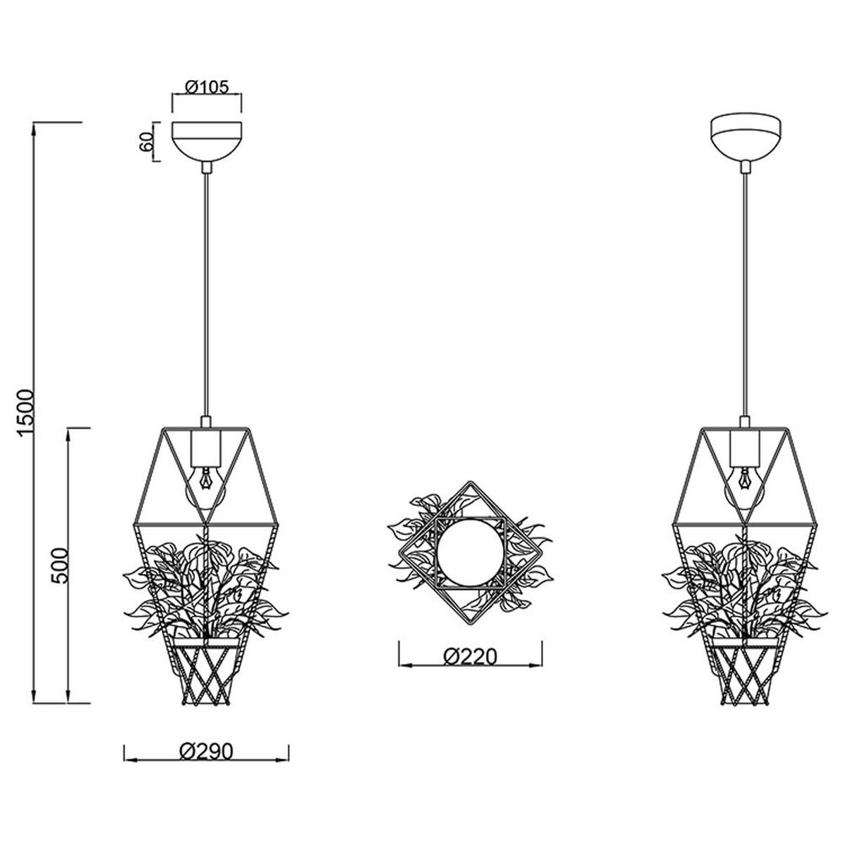 HÄNGELEUCHTE KÄFIG-OPTIK Metall Glas Sisal Grau - Grau, Glas (22/22/150cm)