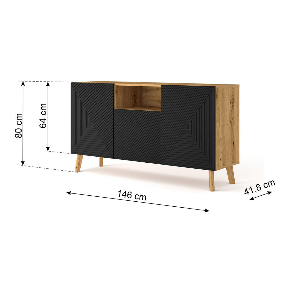 ŠIROKÁ KOMODA Nexa Drevo a čierna farba - hnedá, kompozitné drevo (146/80/42cm) - Petits-meubles