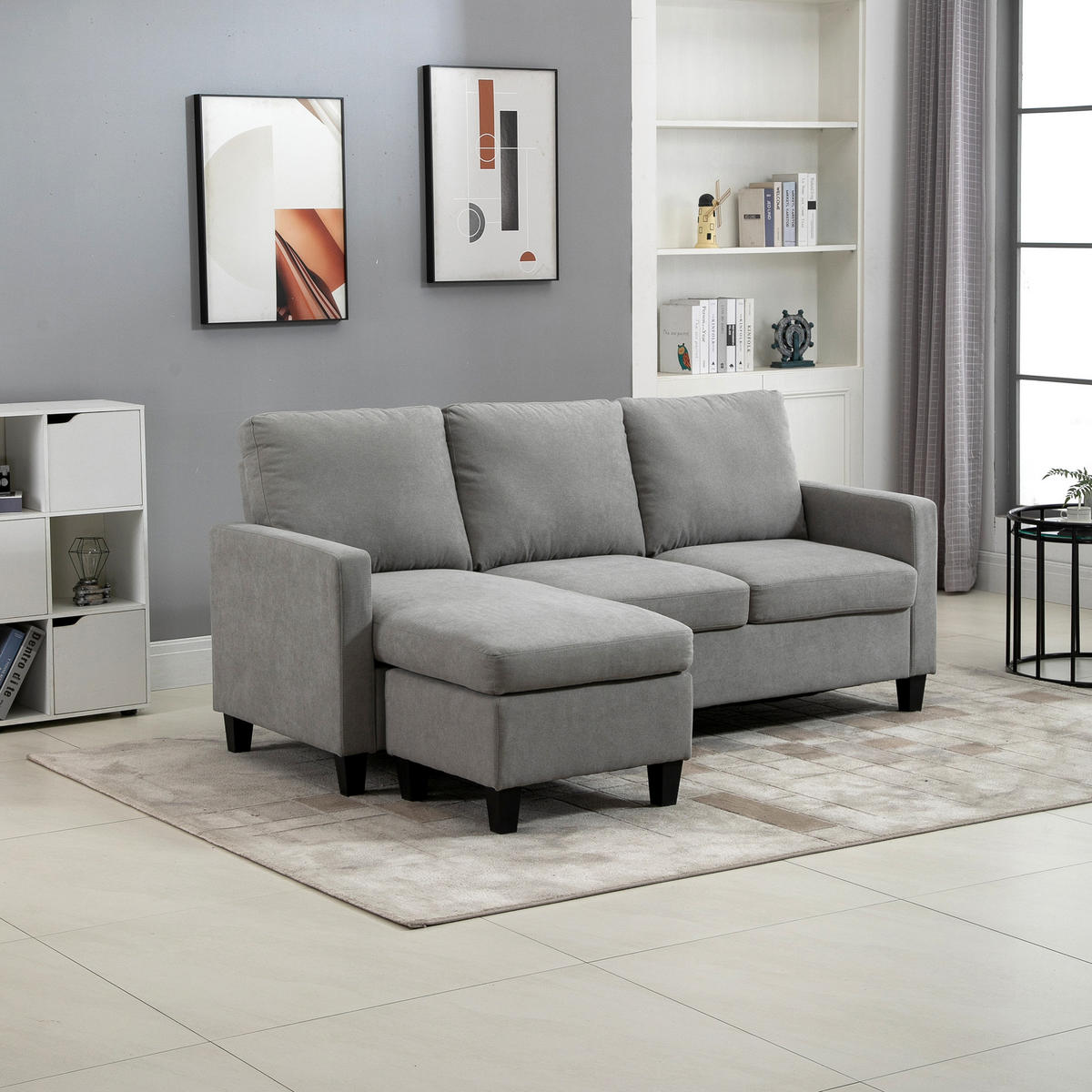 ECKSOFA Couch mit Wendbar Chaiselongue für Wohnzimmer, 197 x 139 x 91 cm - Hellgrau/Schwarz, Kunststoff/Textil (139/197cm) - HOMCOM