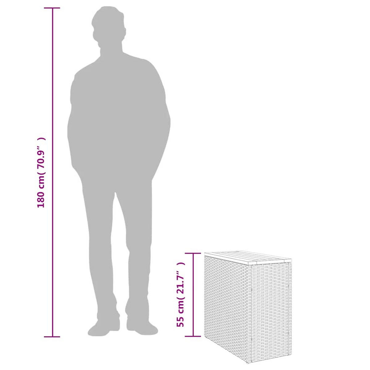 GARTEN-BEISTELLTISCH Mit Holzplatte Grau 58/27,5/55 Cm Rattan - Grau, Kunststoff (58/27.5/55cm) - vidaXL