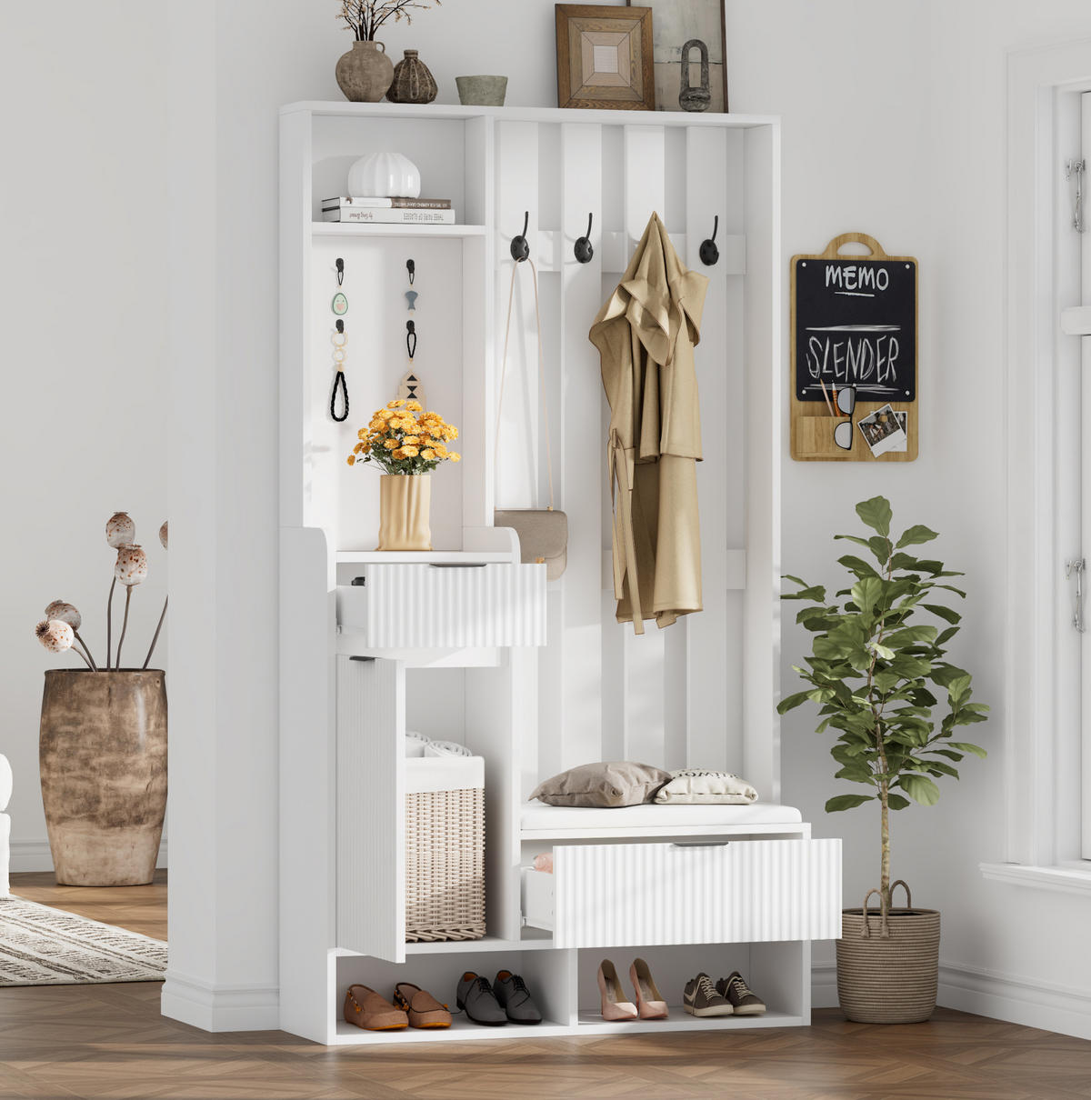 GARDEROBE 100/180/30 cm Weiß aus Spanplatte mit Sitzkissen - Weiß, Holzwerkstoff (30/180/100cm) - OKMYHOME