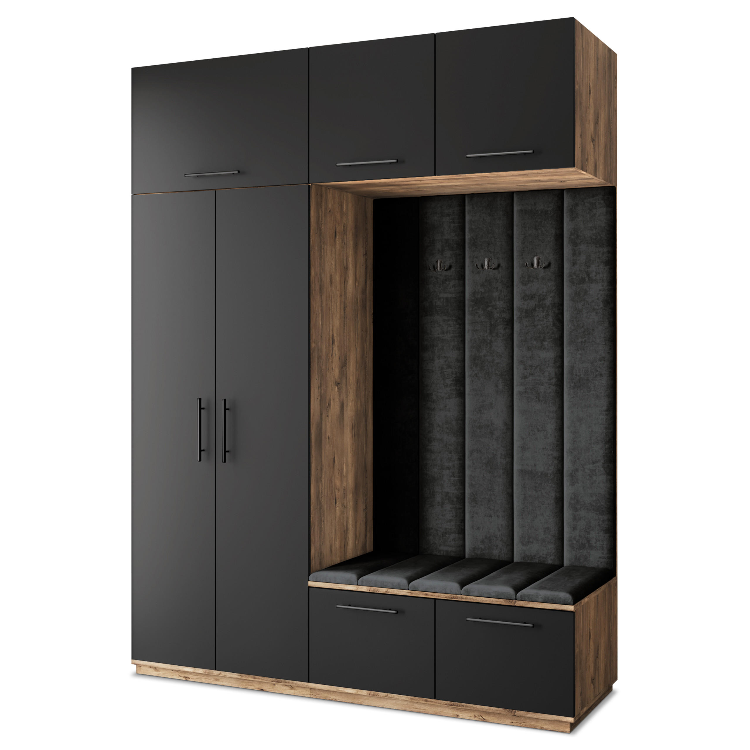 Masseno Garderobenschrank Eiche, Schwarz, Schwarz 180x240x60 cm