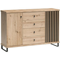 KOMMODE Caya mit zwei Türen, vier Schubladen und Metallbeinen - Schwarz/Eiche Artisan, Holzwerkstoff/Metall (142/95/41cm) - Beautysofa