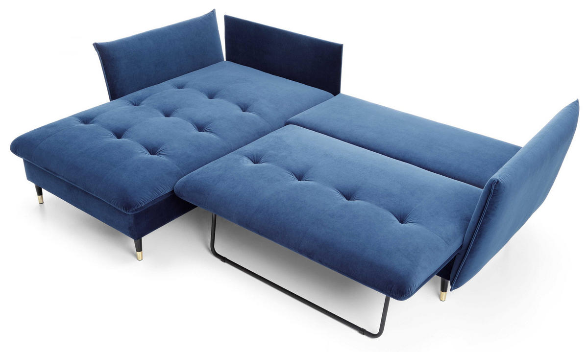 ECKSOFA 260 cm Sagir mit Schalffunktion, Bettkasten, Links - Dunkelblau - Schwarz/Dunkelblau, Holz (167/258cm) - Emporius