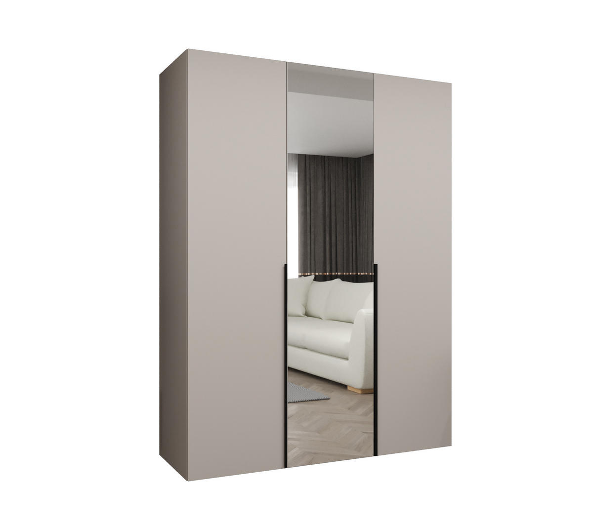 DREHTÜRENSCHRANK 202/150/52 3-türig - Kaschmir/Schwarz, Holz (150/202/52cm) - Abiks Möbel