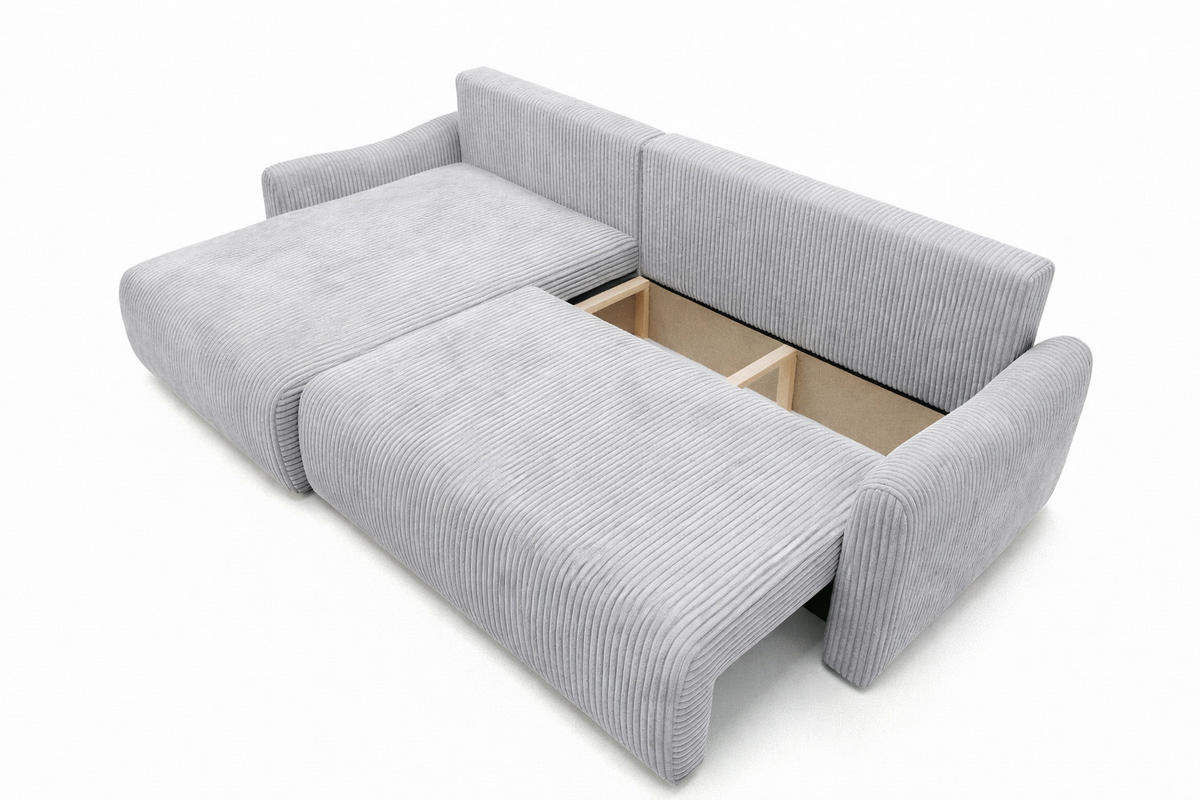 ECKSOFA Mit Schlaffunktion, Cordstoff Poso, Hellgrau, Links, JAPANDI - Hellgrau, Holz (262/145cm) - Kaiser Möbel
