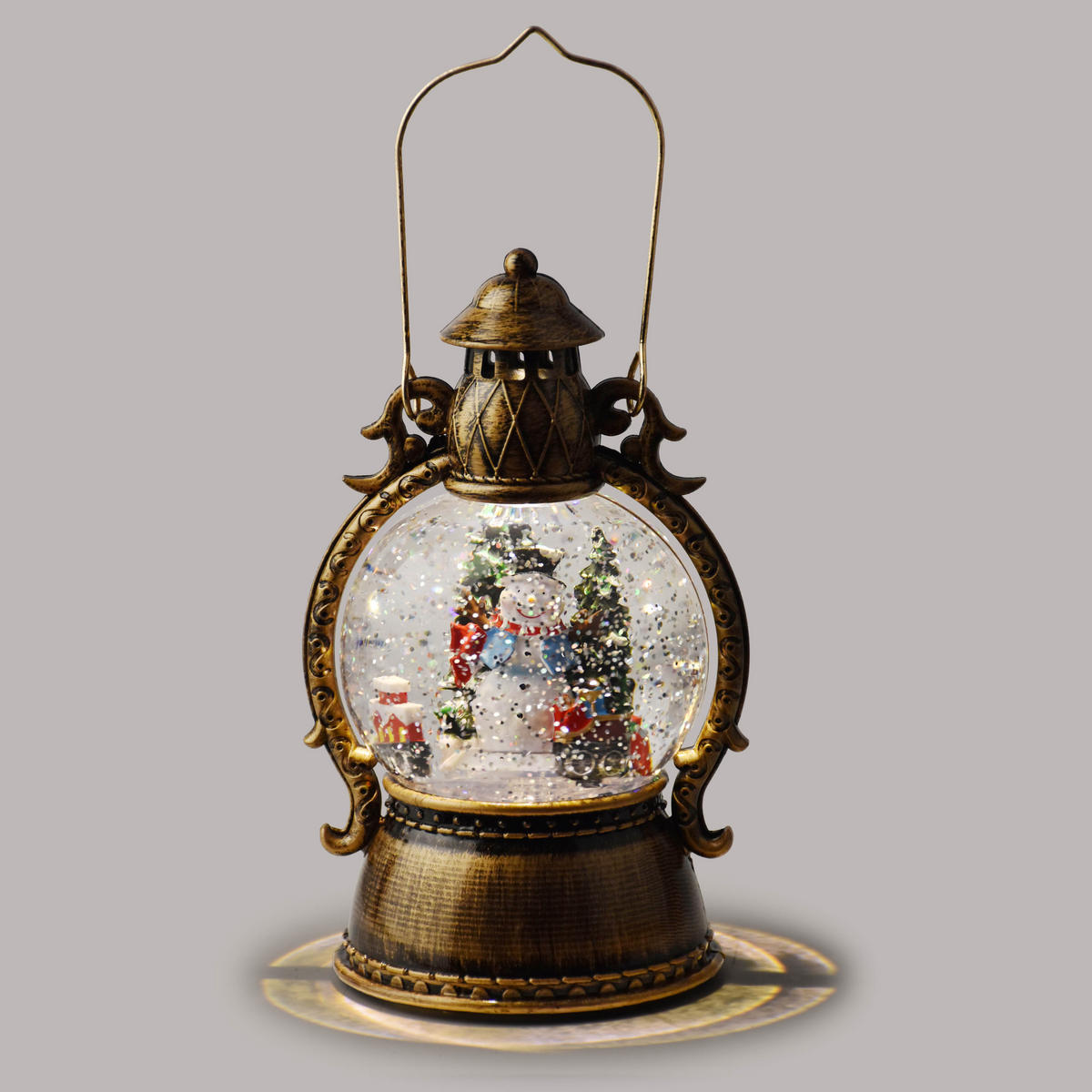 WEIHNACHTSLATERNE Santa Lila Gold Led-Musikfunktion - Braun, Kunststoff (13/22/13cm) - Mondex