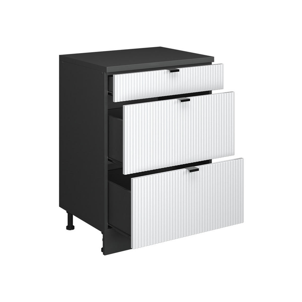 KUHINJSKA OMARA ZA POŠEVNE STREHE R-Line, Belo valovanje, 60 cm brez naklona z 3 predaloma - bela/antracit, leseni material (60/83.8/46cm) - Vicco