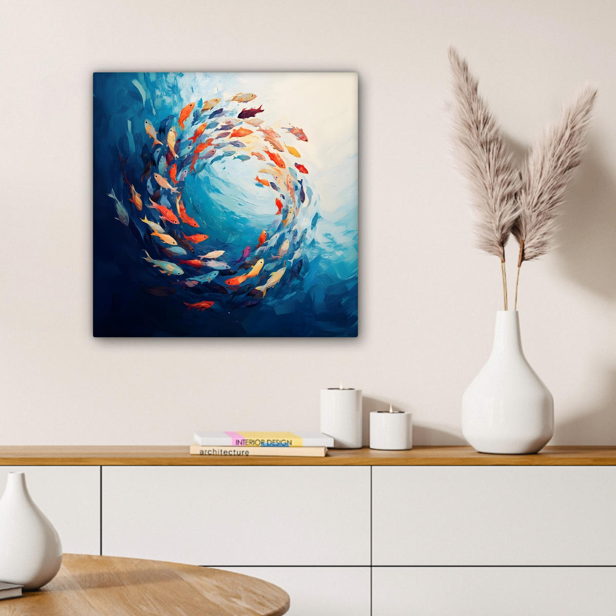 LEINWANDBILD Meer - Fische - Bunt - Dynamisch 50x50 cm - Hellblau, Textil (50/50cm) - MuchoWow