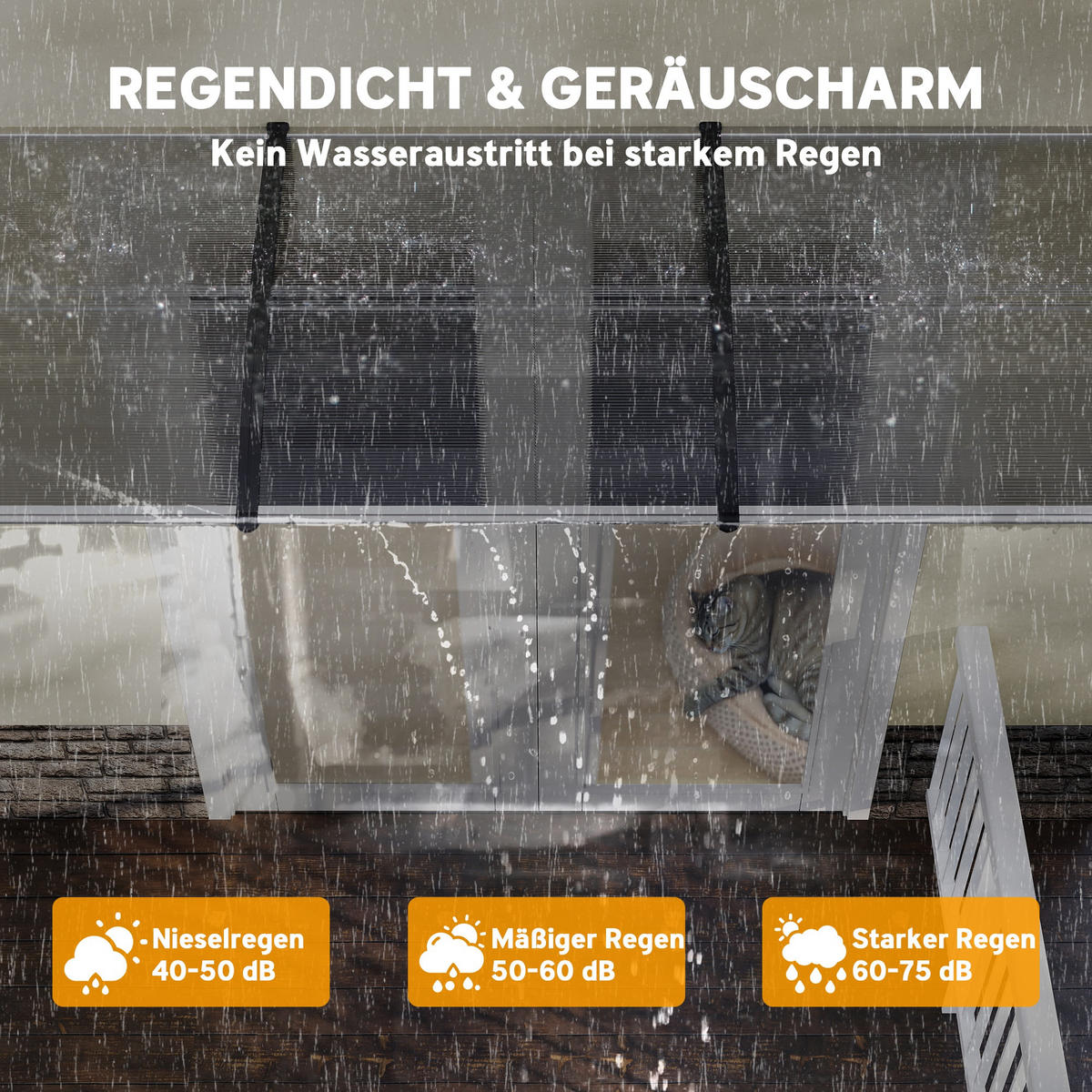 PULTVORDACH, Vordach, Alu, Schwarz - Schwarz, Kunststoff (96/27/303cm) - Outsunny