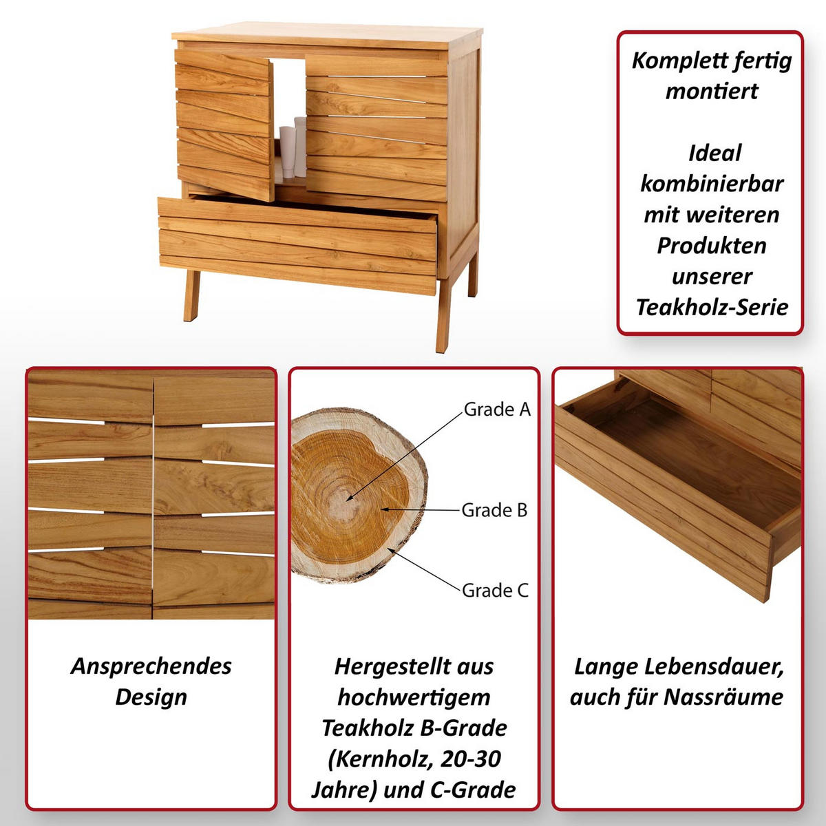 TEAK-WASCHBECKENUNTERSCHRANK Braun - Braun, Holz (81/87/56cm) - MCW