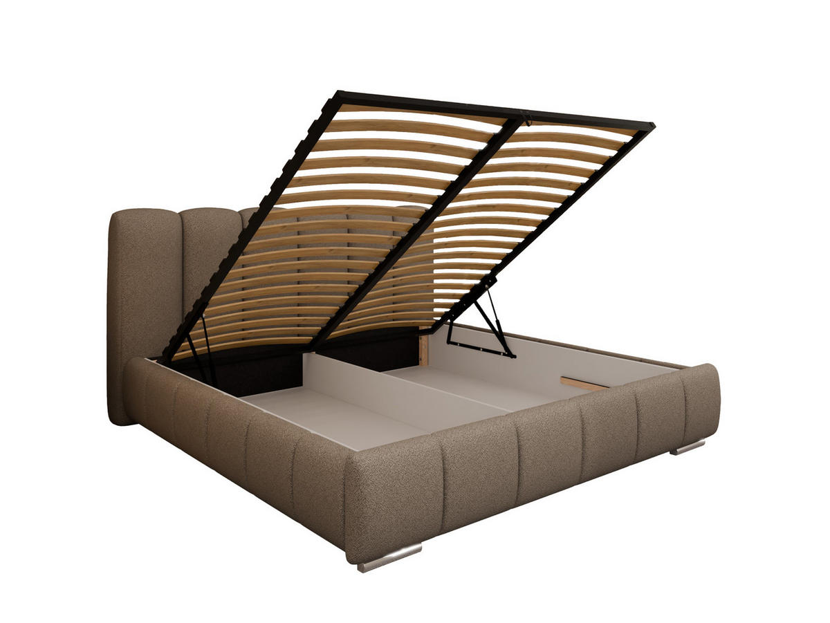POLSTERBETT ZAIRA 180 x 200 cm mit Bettkasten und Lattenrost, 7-Zonen-Taschenfederkernmatratze CIRA (24 cm) – Braun - Braun, Holz (180/200cm) - Panda Möbel