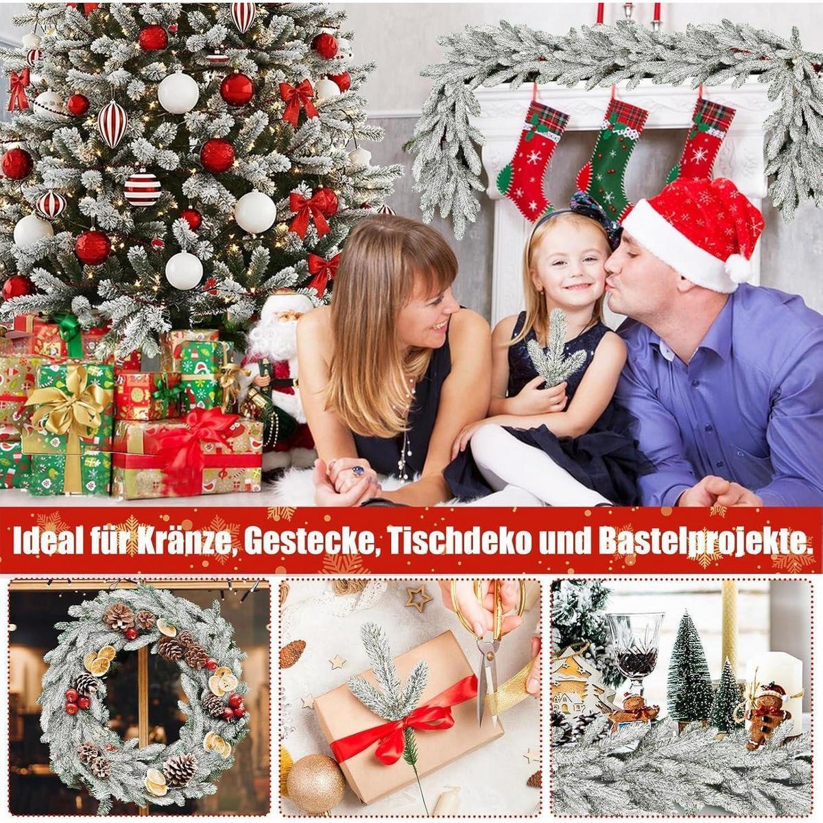 KÜNSTLICHE Tannenzweige 40 Stück mit Schnee 27 cm - Multicolor, Kunststoff (26cm)