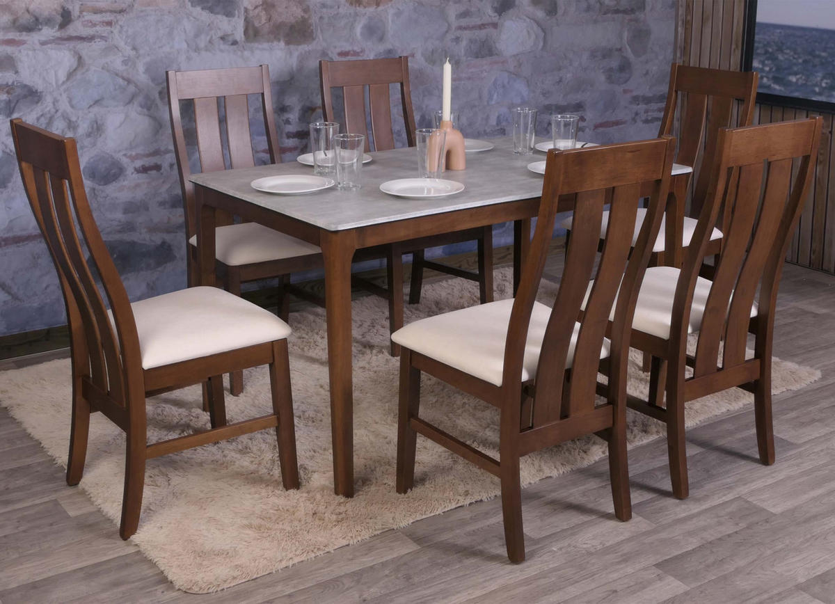 ESSZIMMERSTUHL Dunkelbraun, Creme 6er-Set - Dunkelbraun/Creme, Holz (46/100/45cm) - MCW