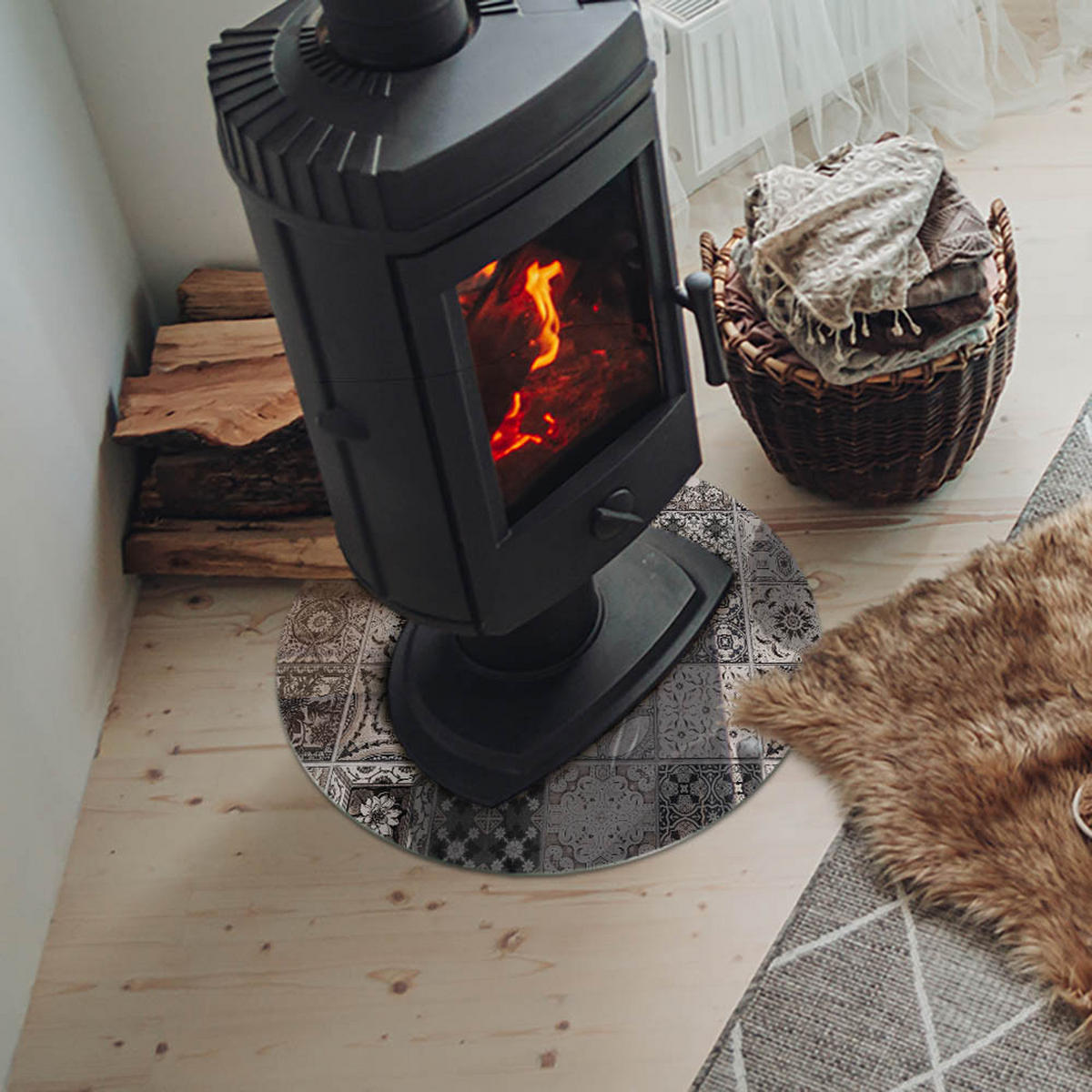 GLASPLATTE für Kamin Ø 50 cm Schwarz - Schwarz, Glas (50/50/0.4cm) - ArtPrintCave