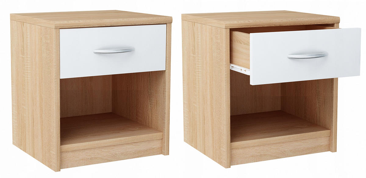 NACHTTISCH 1S Sonoma Eich-Weiß 38,8/35/45 cm mit einem Schubladen - Weiß/Sonoma Eiche, Holzwerkstoff (38.8/45/35cm) - Matkam Möbel