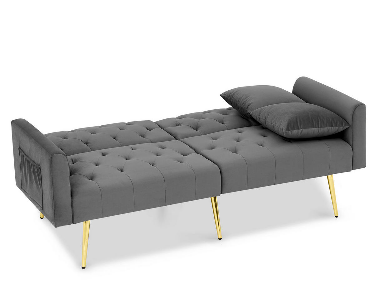 SCHLAFSOFA 177/78/74 cm in Gray Samt mit Aufbewahrungstasche - Grau, Textil (78/74/177cm) - Oxeza