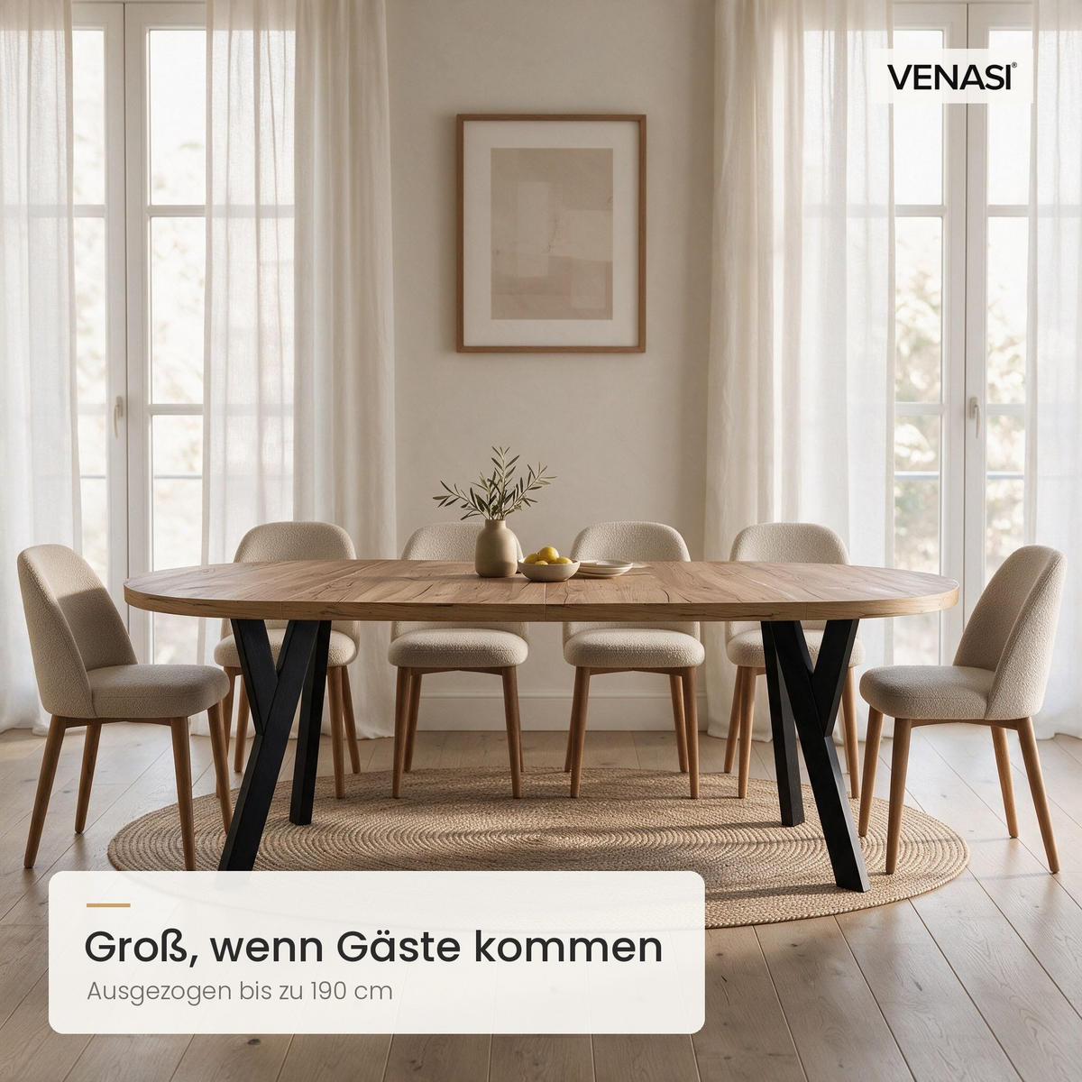 ESSTISCH ausziehbar rund 90-190 cm ATO Craft, Auszugstisch mit Einlegeplatte - Schwarz/Braun, Holzwerkstoff (90/90/77cm) - VENASI MÖBEL