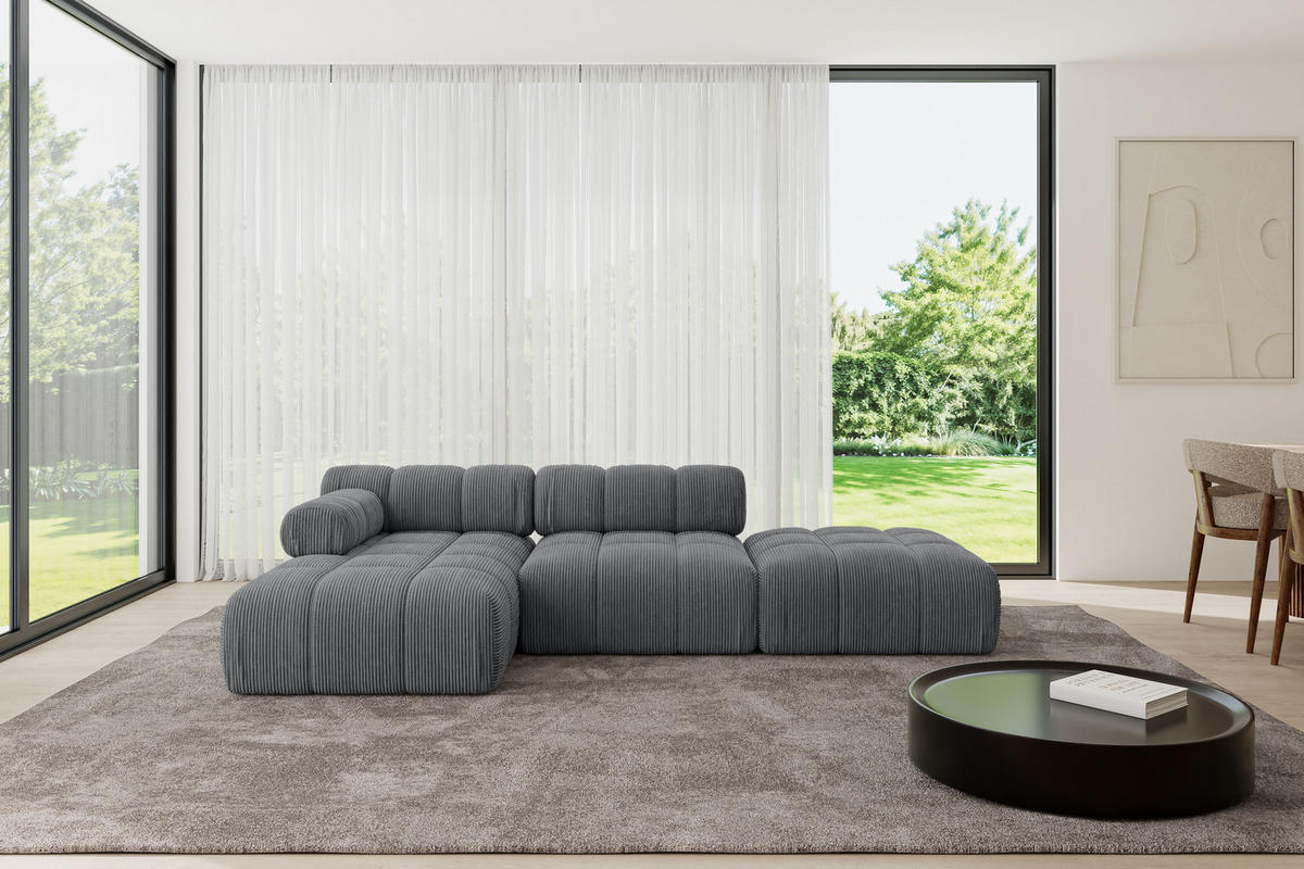 ECKSOFA modulares Sofa Lizur-L1 - 285x160x70 cm Dunkelgrau Cord - Dunkelgrau, Holzwerkstoff/Textil (285/160cm) - ALTDECOR