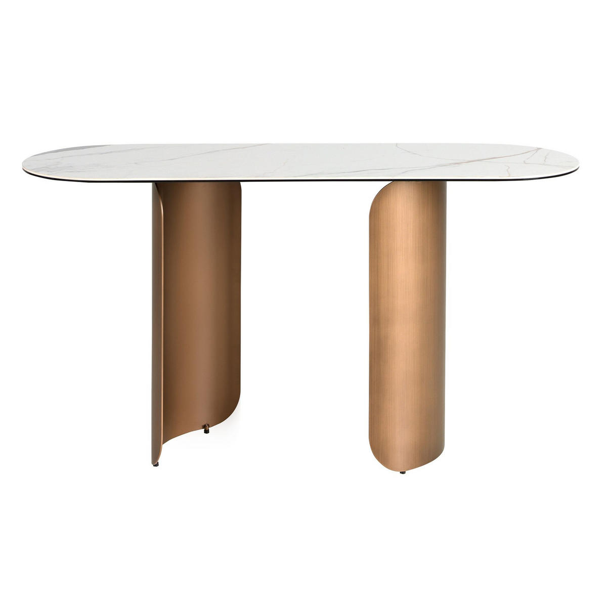KONSOLENTISCH Ovale Konsole mit halbrundem Profil aus Feinsteinzeug und bronzefarbenem Stahl Ø150/50/80 cm - Messingfarben/Weiß, Keramik/Stein (150/80/50cm) - ANGEL CERDA